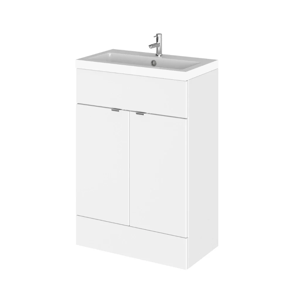 Hudson Reed Fusion Gloss White 600 Floor Standing 2 Door Vanity Unit with Basin