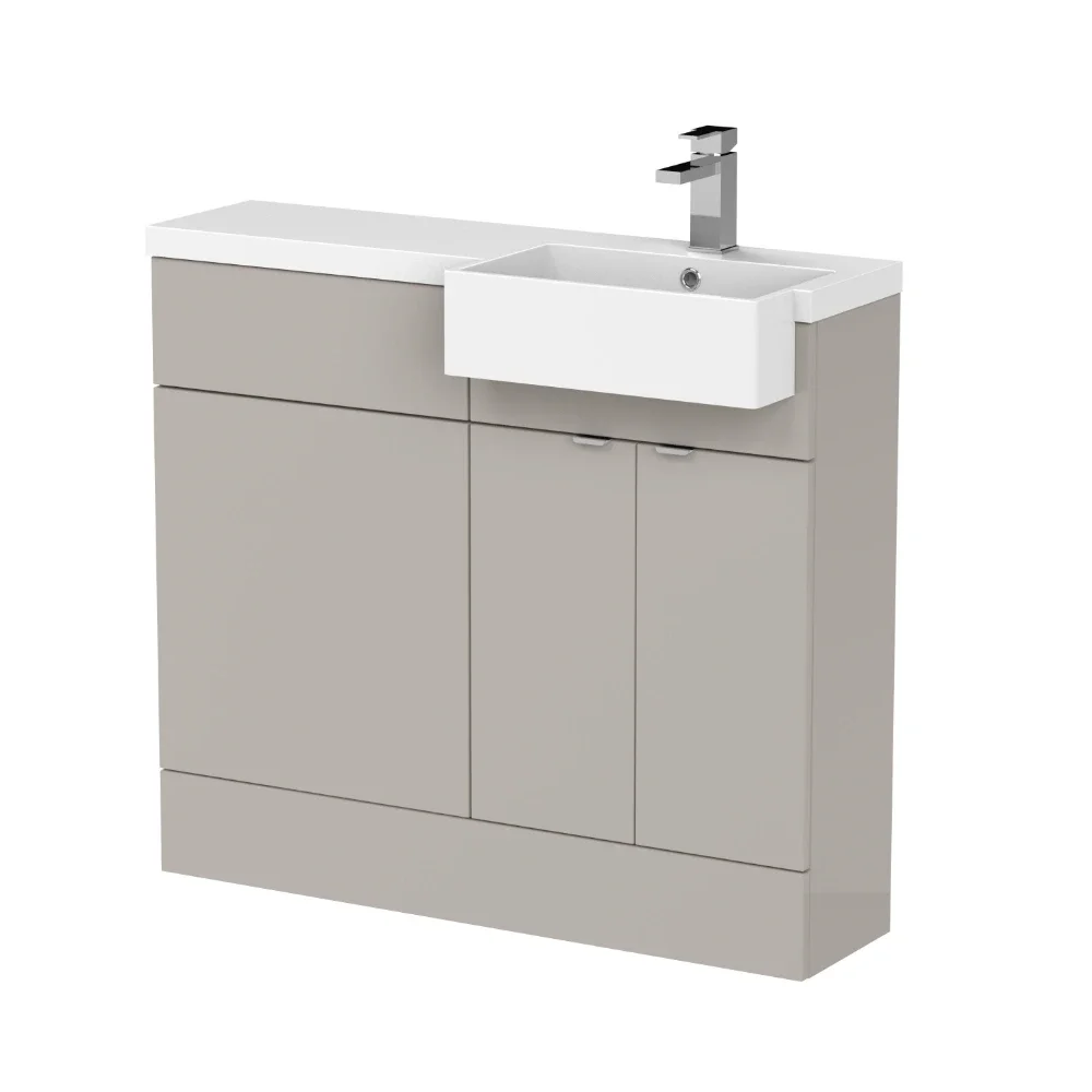 Hudson Reed Fusion Pebble Grey 1000 RH Semi Recessed Rectangle Basin Unit