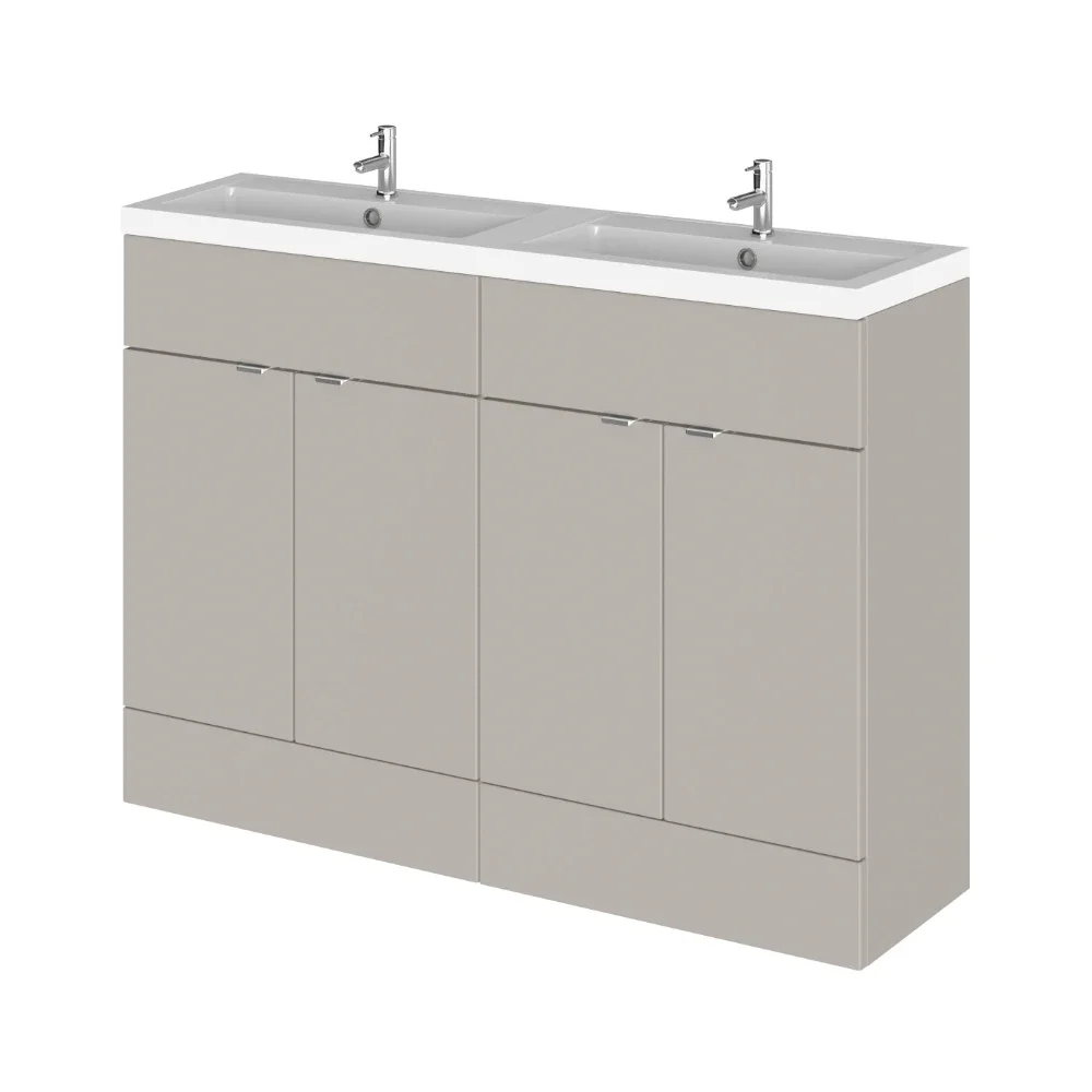 Hudson Reed Fusion Pebble Grey 1200 Floor Standing 4 Door Vanity Unit with Double Basin