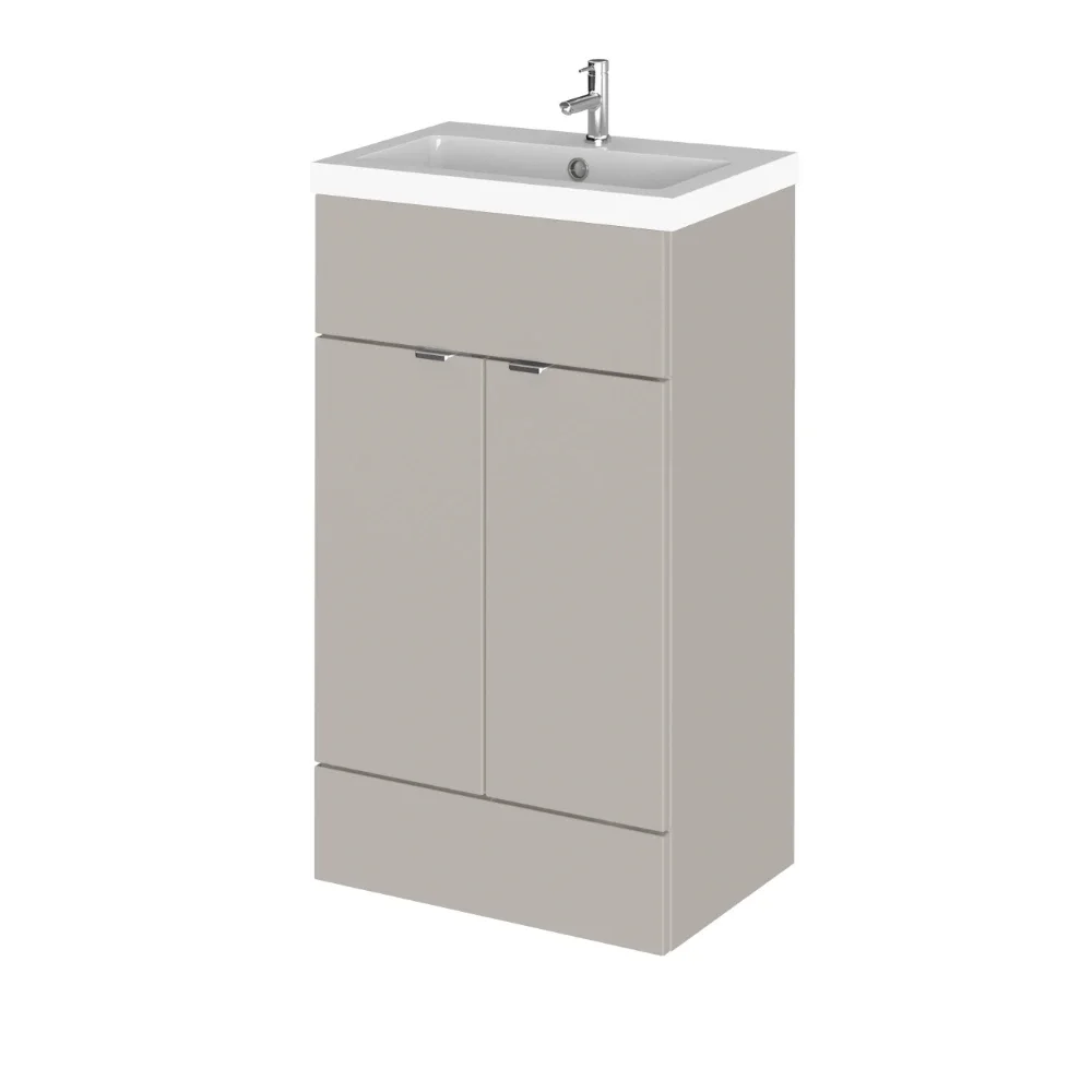 Hudson Reed Fusion Pebble Grey 500 Floor Standing 2 Door Vanity Unit with Basin