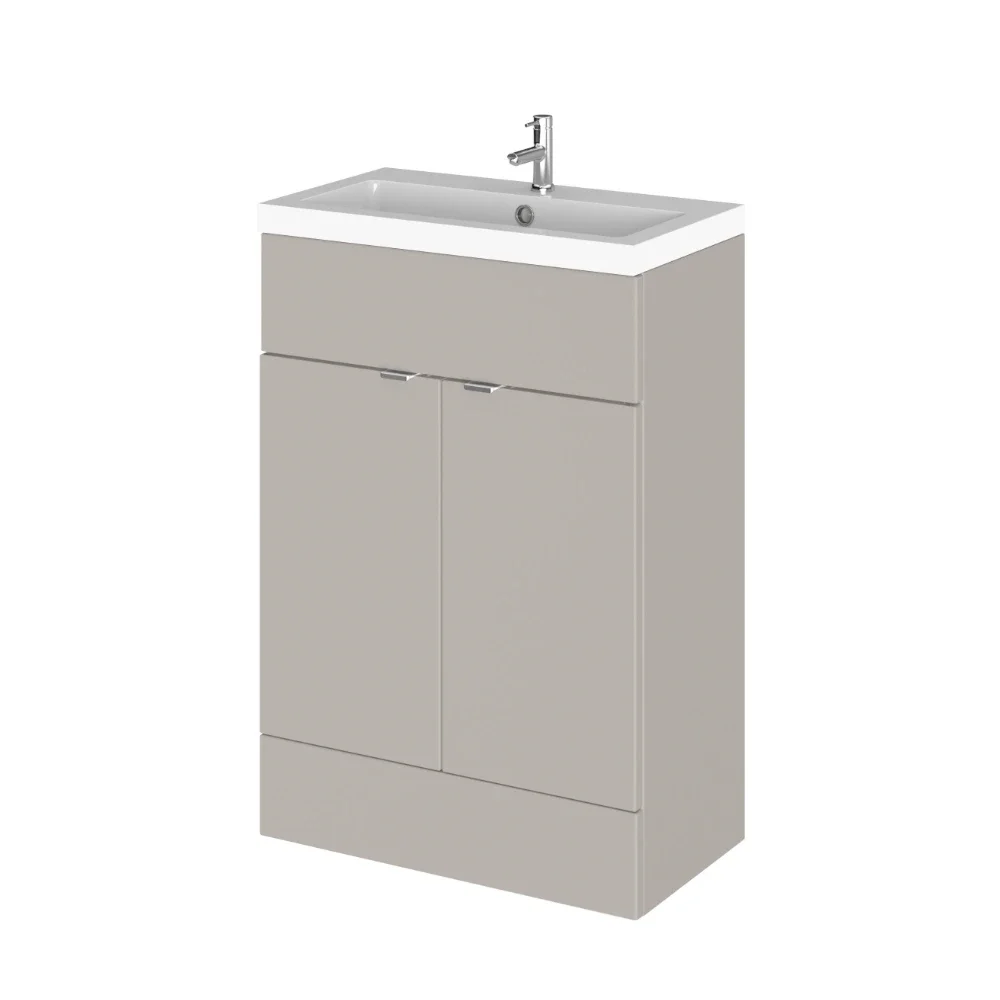 Hudson Reed Fusion Pebble Grey 600 Floor Standing 2 Door Vanity Unit with Basin