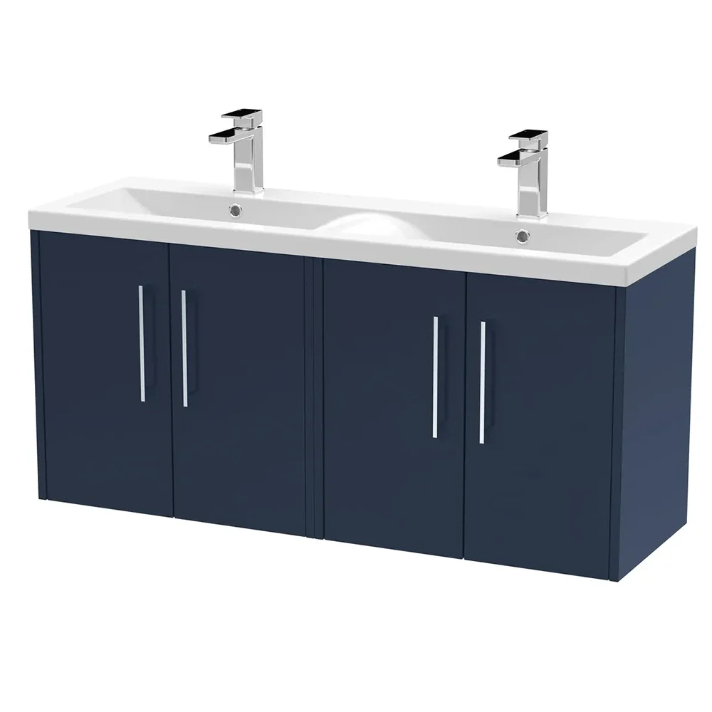 Hudson Reed Juno 1200 Blue Double Basin Wall Hung Vanity Unit