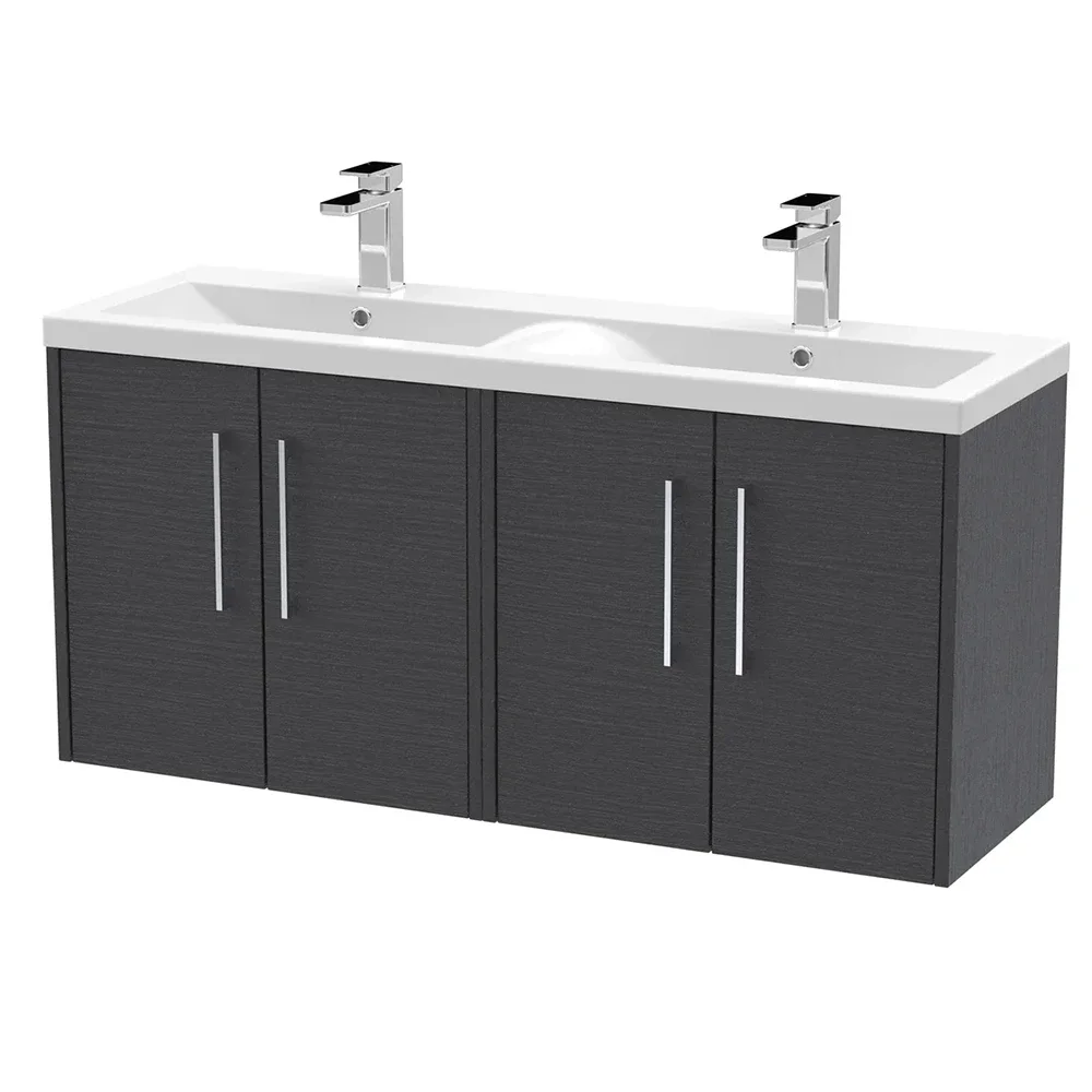 Hudson Reed Juno 1200 Graphite Grey Double Basin Wall Hung Vanity Unit