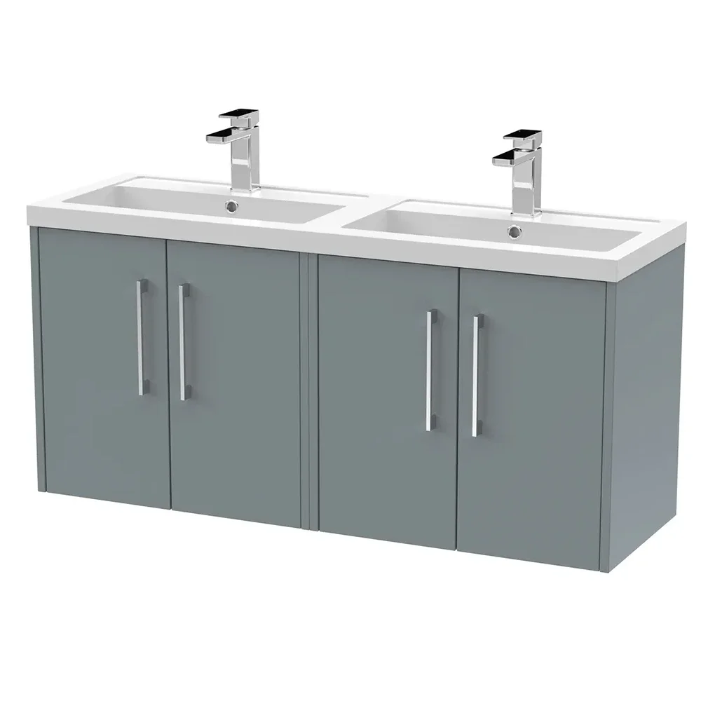 Hudson Reed Juno 1200 Grey Double Basin Wall Hung Vanity Unit