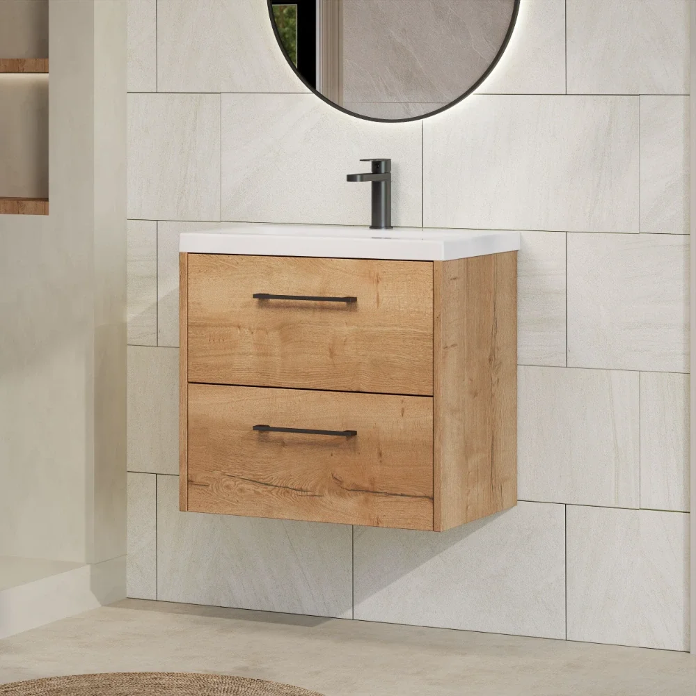 Hudson Reed Juno 600 2 Drawer Oak Wall Hung Vanity Unit