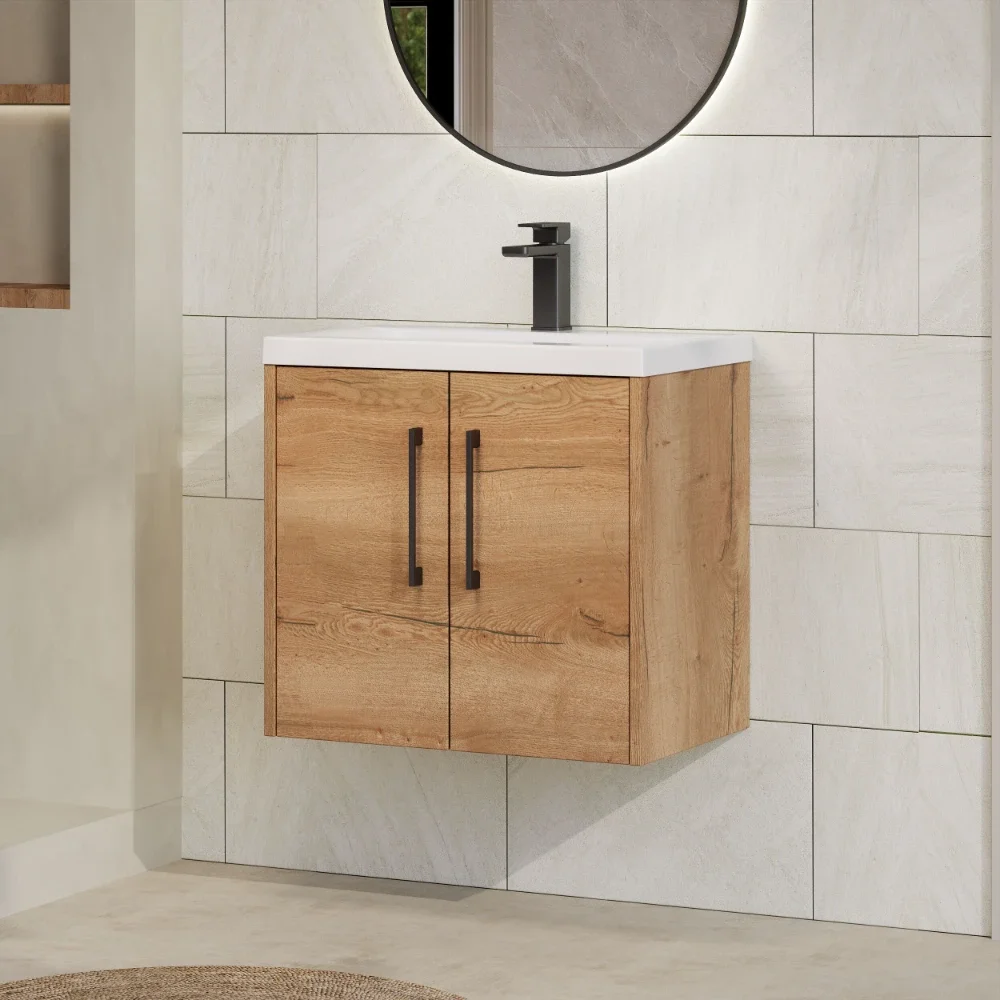 Hudson Reed Juno 600 Oak 2 Door Wall Hung Vanity Unit