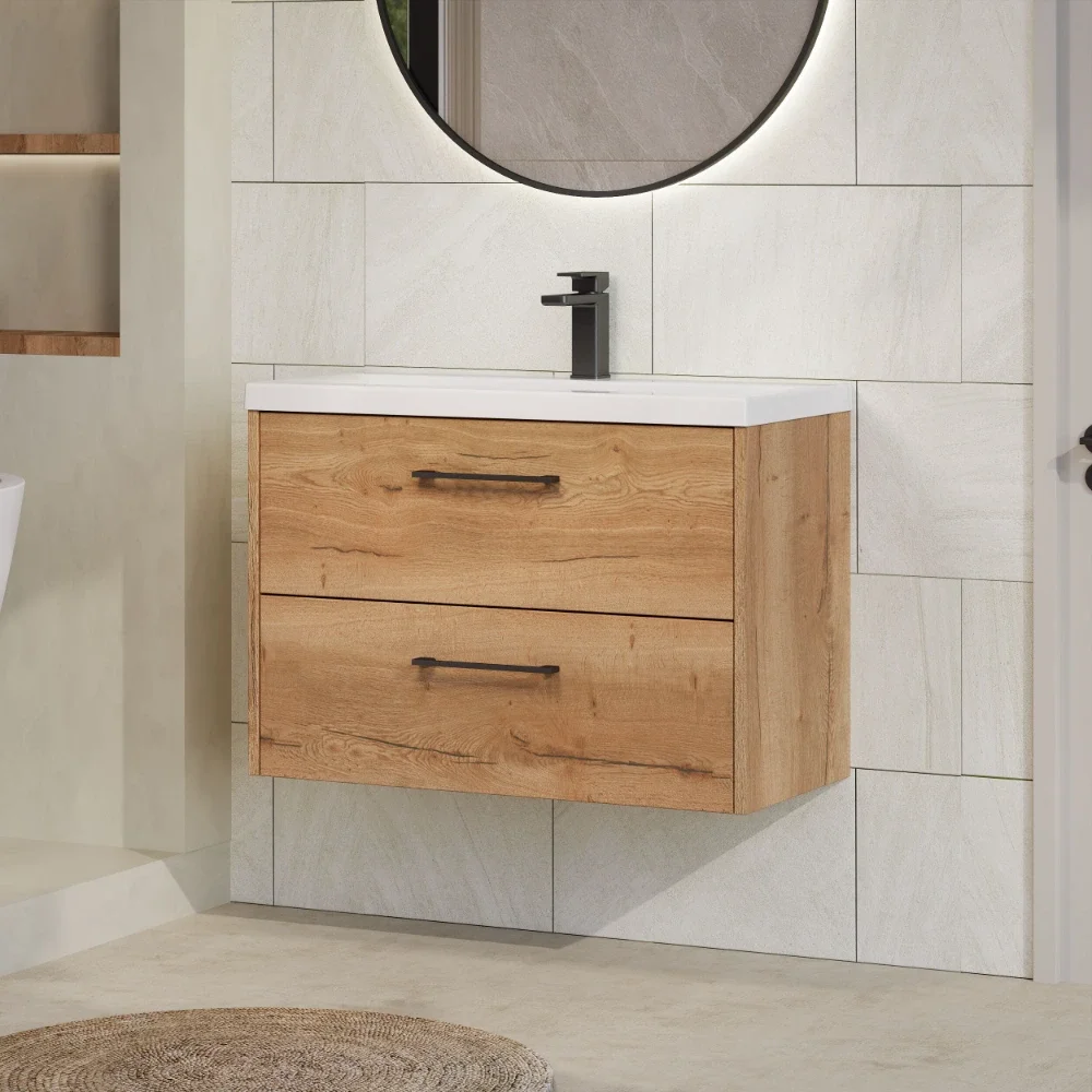 Hudson Reed Juno Oak 800 2 Drawer Wall Hung Vanity Unit