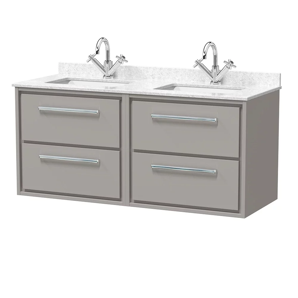 Hudson Reed Lille 1200 4 Drawer Pebble Grey Wall Hung Vanity Unit