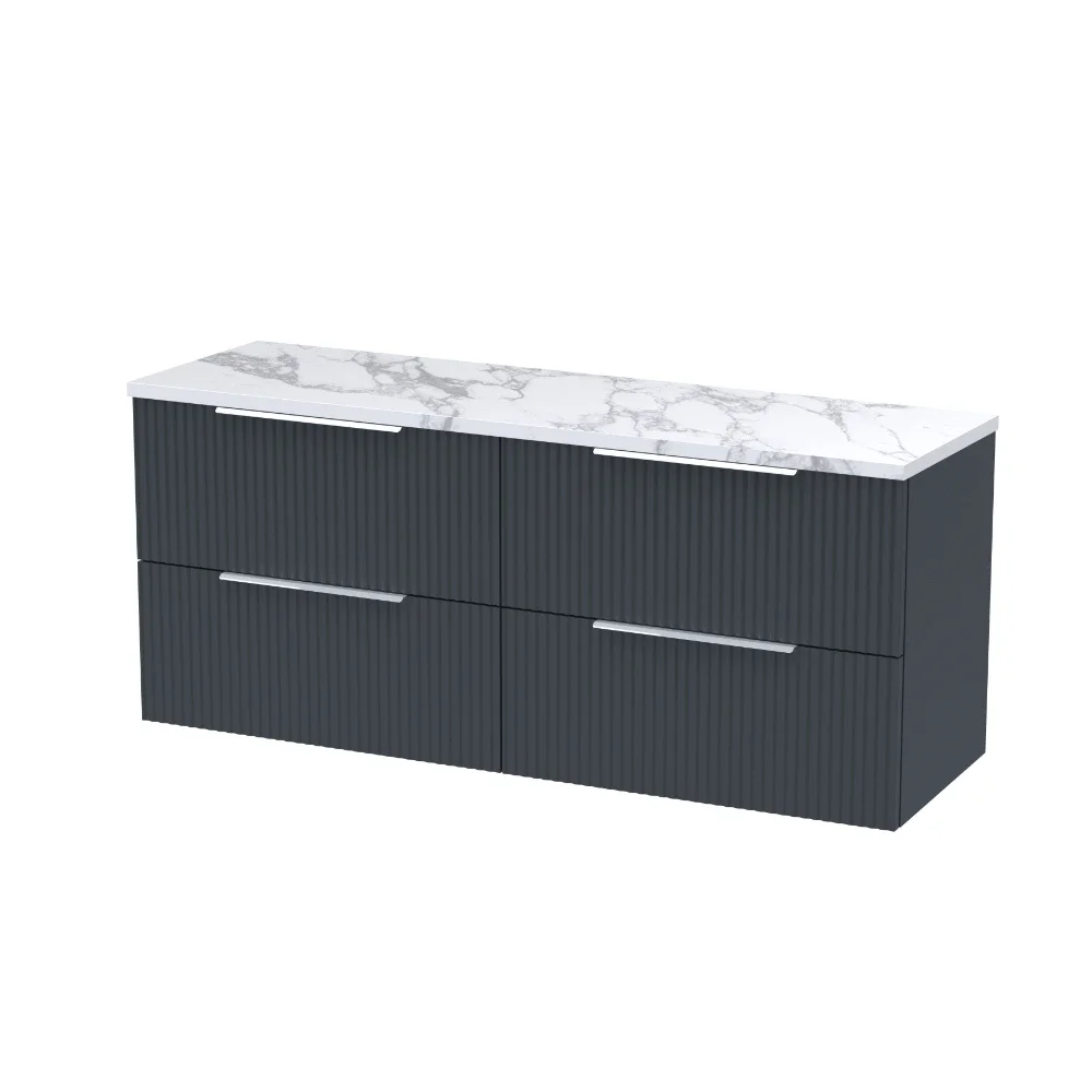 Hudson Reed Soft Black Fluted Double Basin Unit with Marble Worktop