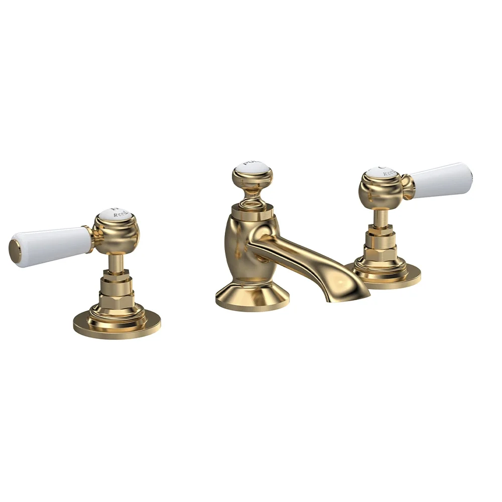 Hudson Reed Topaz Brushed Brass 3 Tap Hole Basin Mixer and Waste