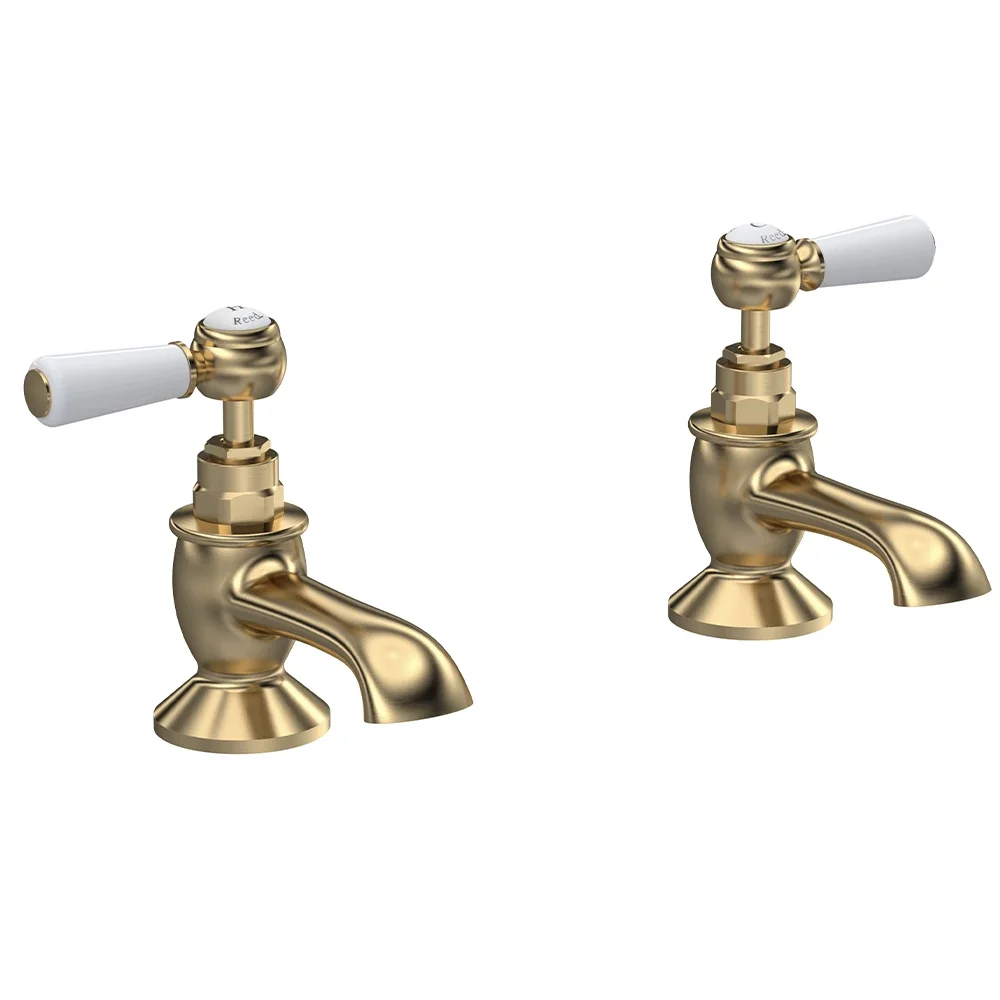 Hudson Reed Topaz Brushed Brass Hex Collar Bath Pillar Taps