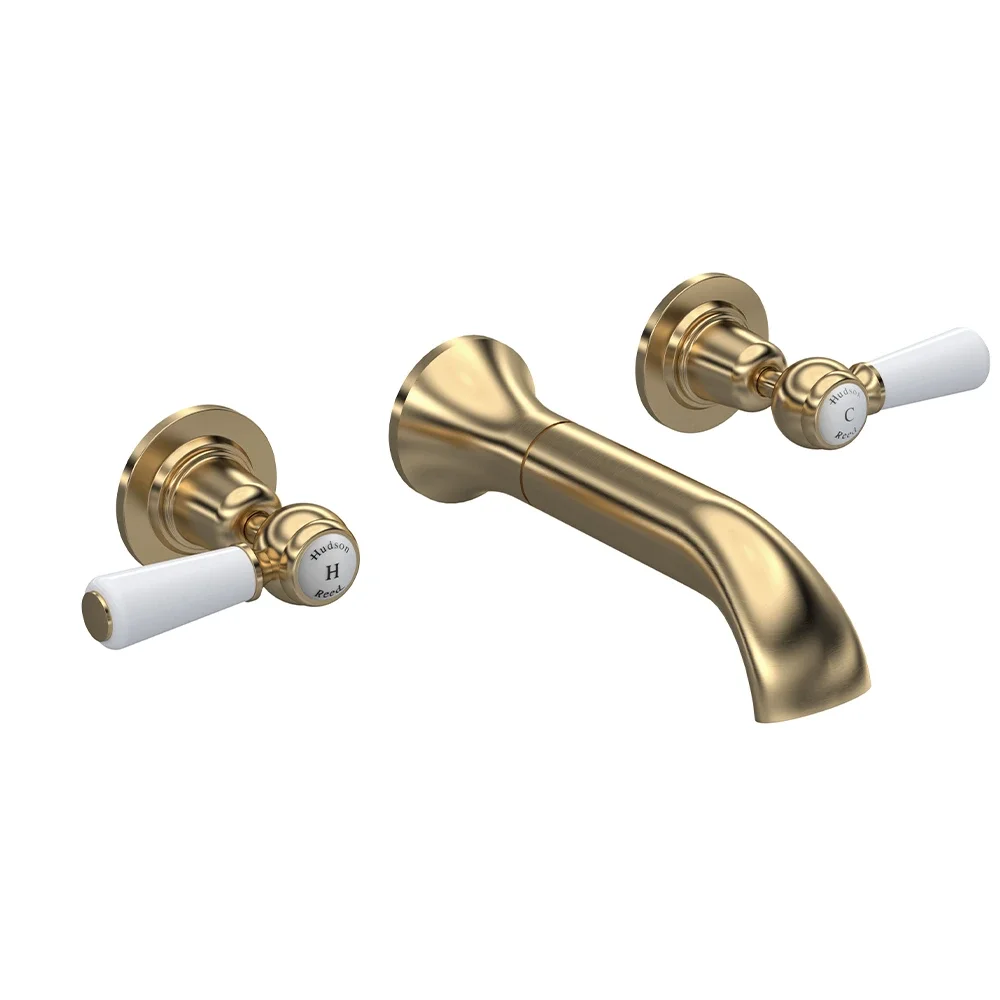 Hudson Reed Topaz Brushed Brass Wall Mounted Dome Collar Basin Mixer