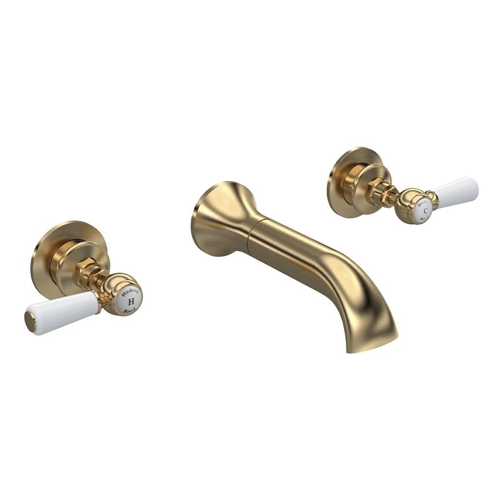 Hudson Reed Topaz Brushed Brass Wall Mounted Hex Collar Bath Mixer