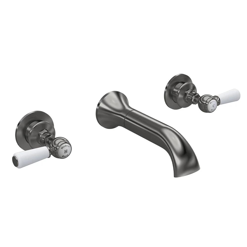 Hudson Reed Topaz Brushed Pewter Wall Mounted Hex Collar Bath Mixer