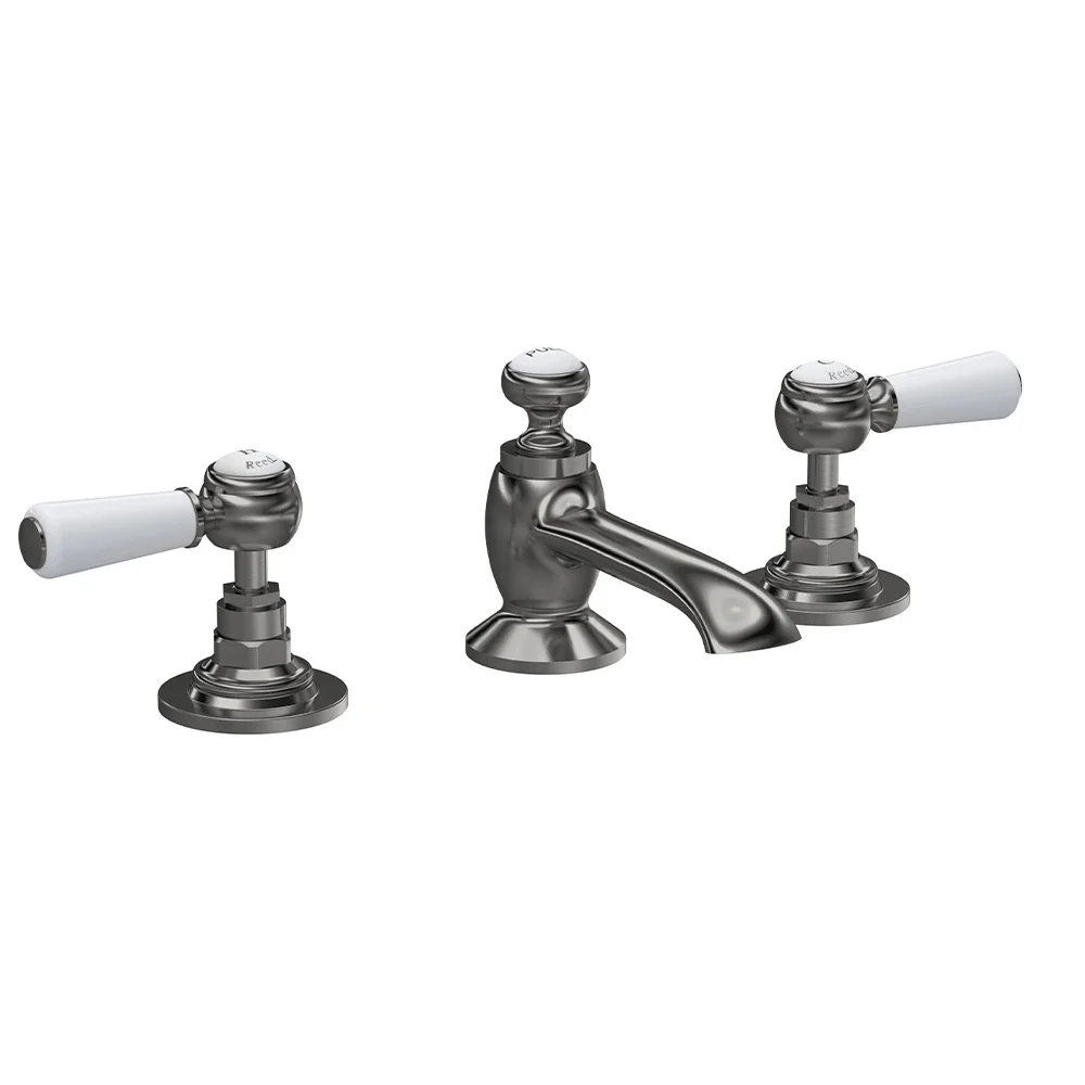 Hudson Reed Topaz Brushed Pewter 3 Tap Hole Basin Mixer and Waste