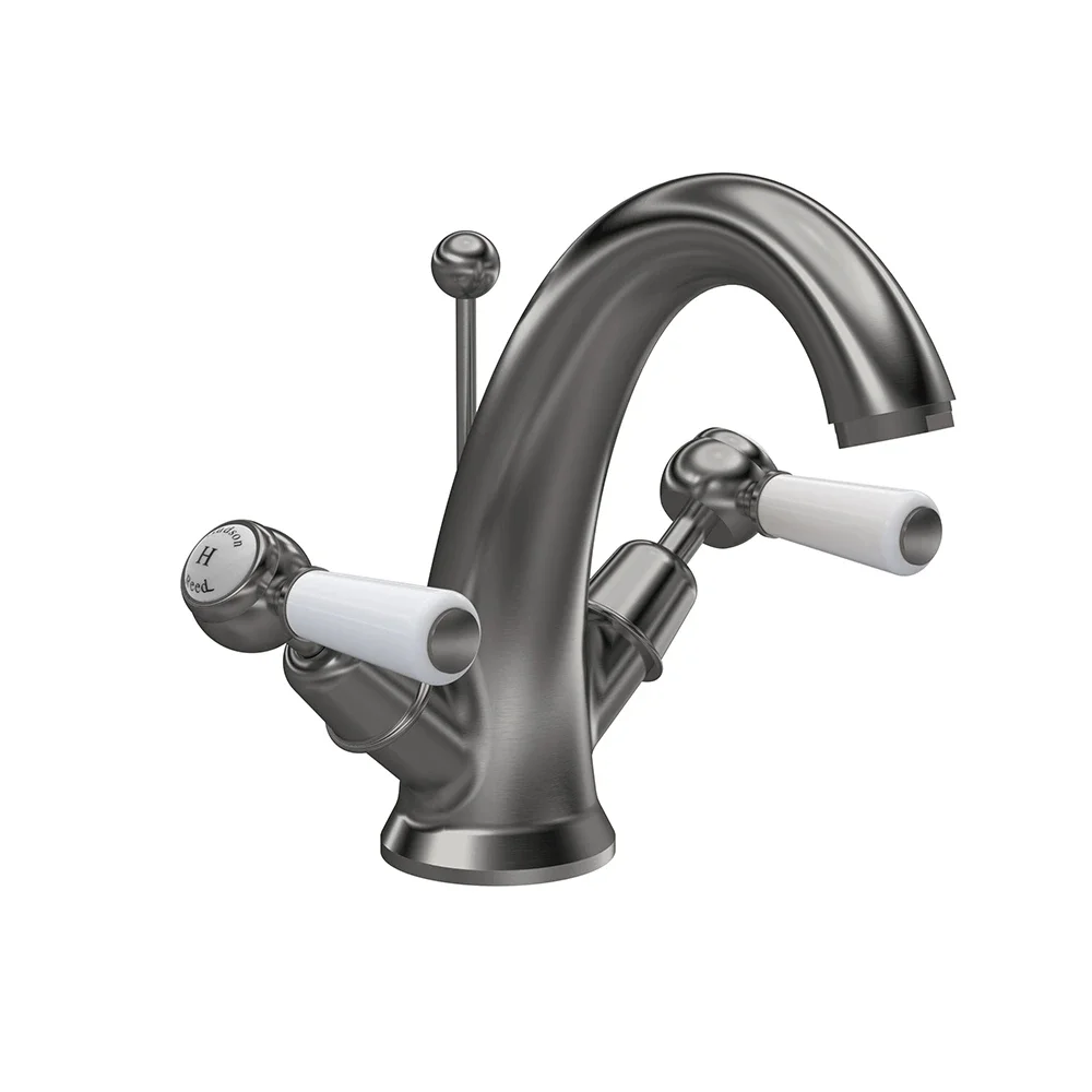 Hudson Reed Topaz Brushed Pewter Dome Collar Basin Mixer Tap and Waste
