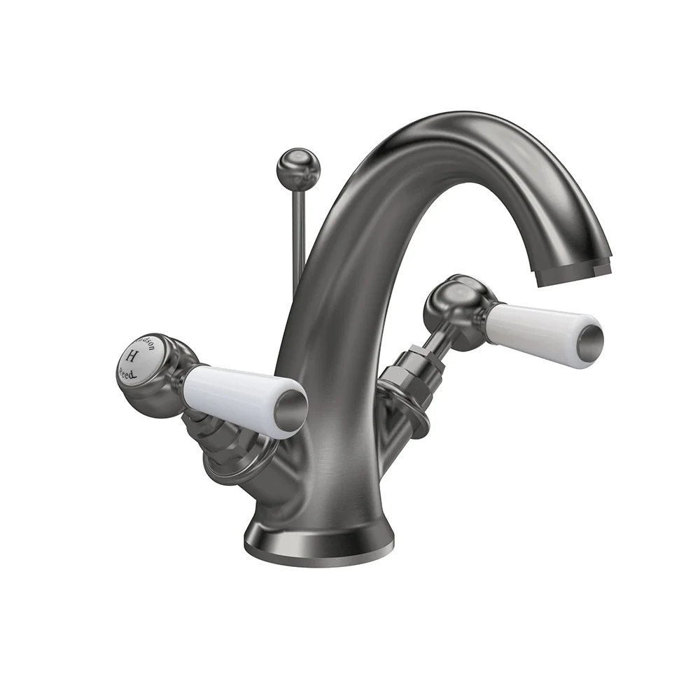 Hudson Reed Topaz Brushed Pewter Hex Collar Basin Mixer Tap and Waste