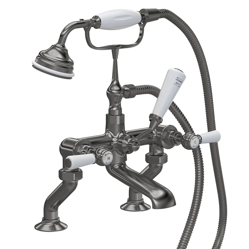 Hudson Reed Topaz Brushed Pewter Hex Collar Bath Shower Mixer