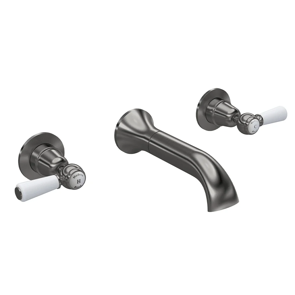 Hudson Reed Topaz Brushed Pewter Wall Mounted Dome Collar Bath Mixer