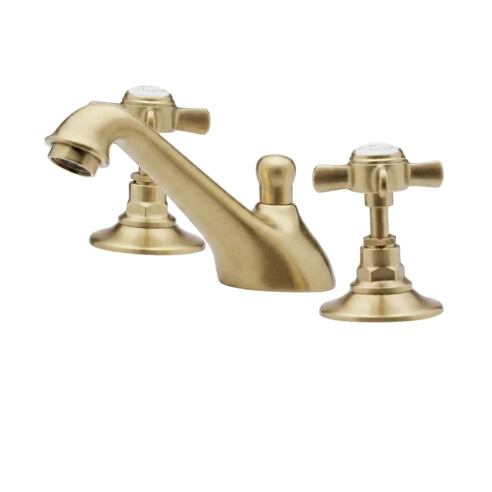 nuie Beaumont Brushed Brass 3 Tap Hole Basin Mixer With Pop Up Waste