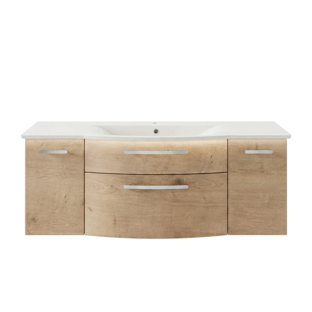 Icarus Curve LED 1300 Natural Oak Wall Hung Vanity Unit And Basin