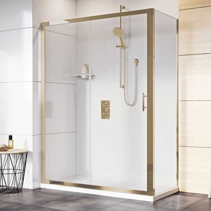 Roman Innov8 Brushed Brass Sliding Shower Door & Side Panel 1200 x 900mm - Corner Fitting