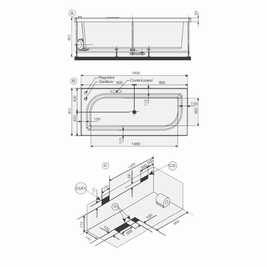 Jaquar Alive 1800 x 800mm Whirlpool & Air Combi Bath, JWPWHTALIVE180CX