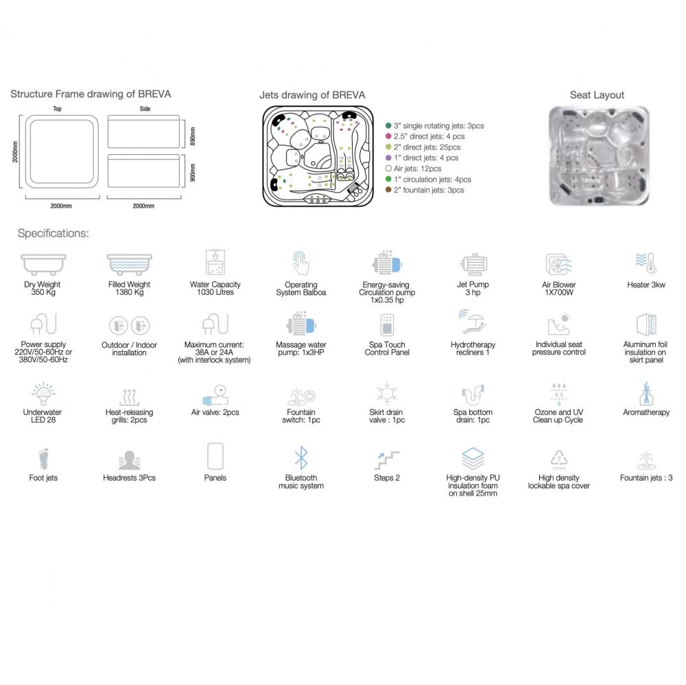 Breva 5 Seater Indoor / Outdoor Hot Tub Spa by Jaquar - Free UK ...