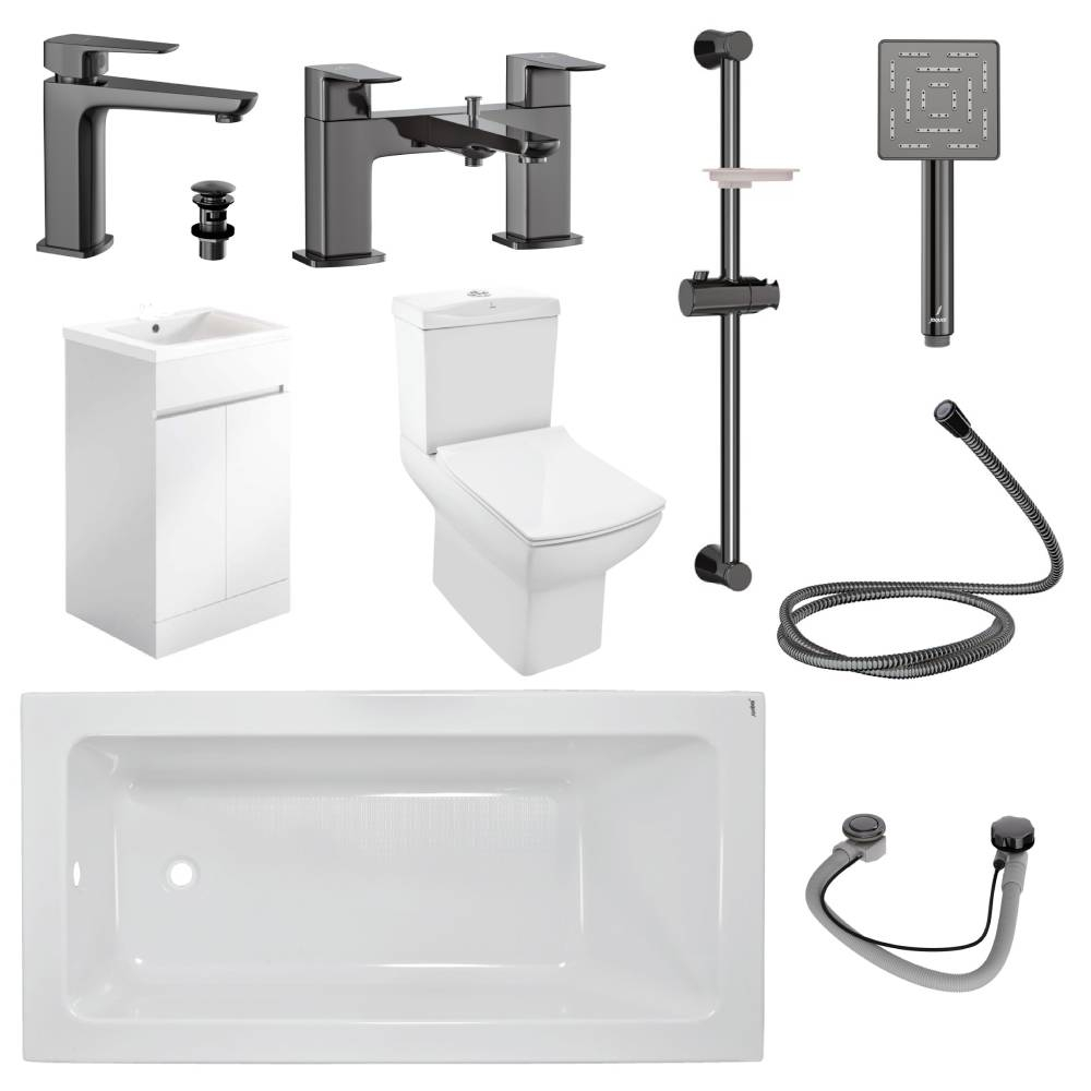 Kubix Full Bathroom Suite By Jaquar In Black Chrome With 500 Gloss Square Vanity Unit