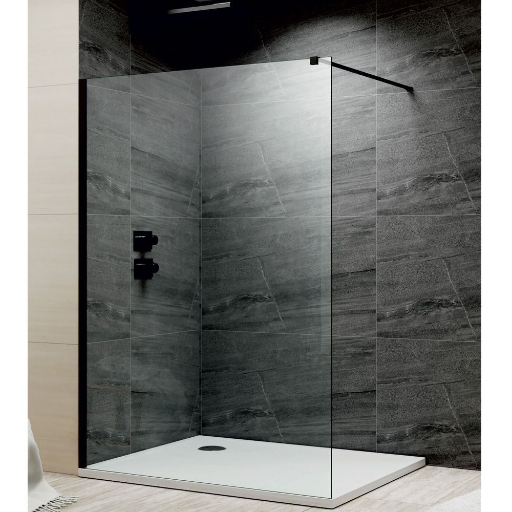 Jaquar 800mm Wetroom Shower Screen - Black Frame - Clear Glass