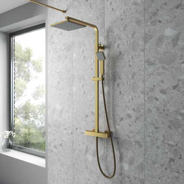 Nuie Square Thermostatic Bar Valve Shower Kit Brushed Brass JTY886