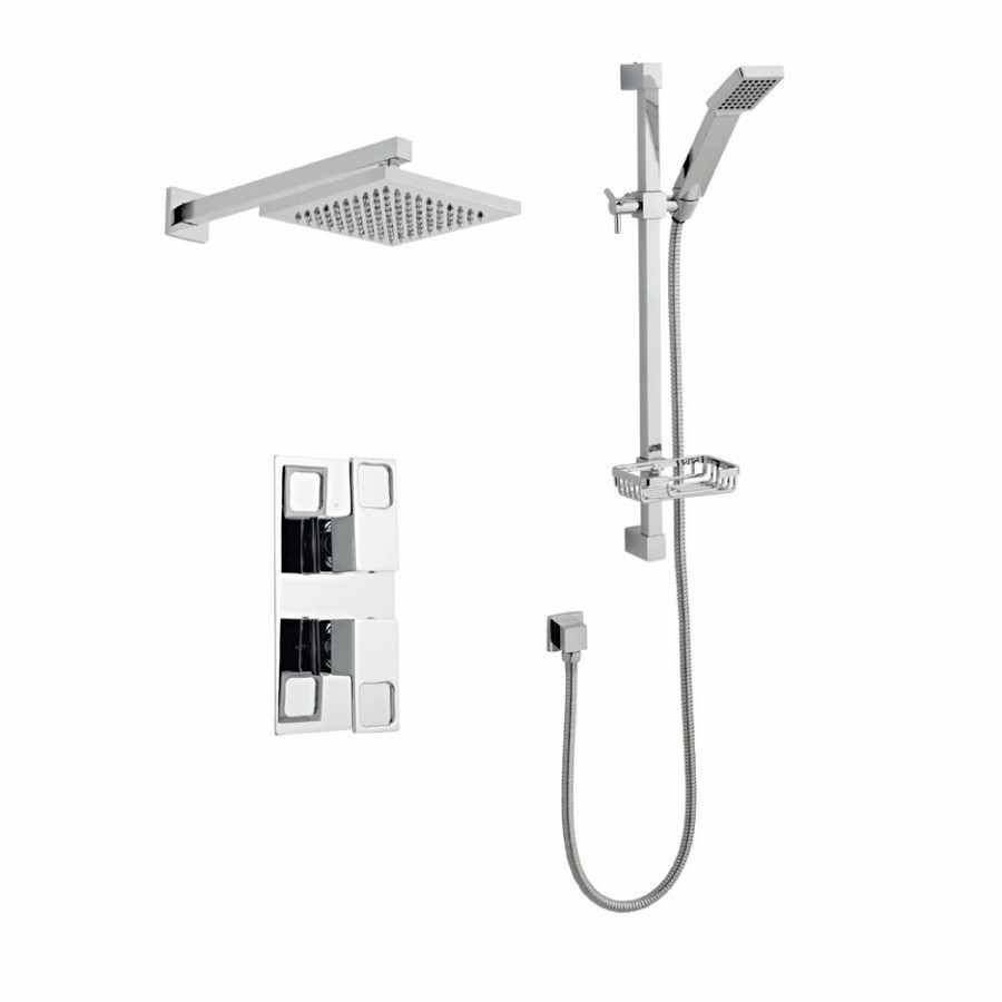 Kourt Thermostatic Concealed Shower Valve with Riser Rail & Fixed Rain Head - Kartell UK