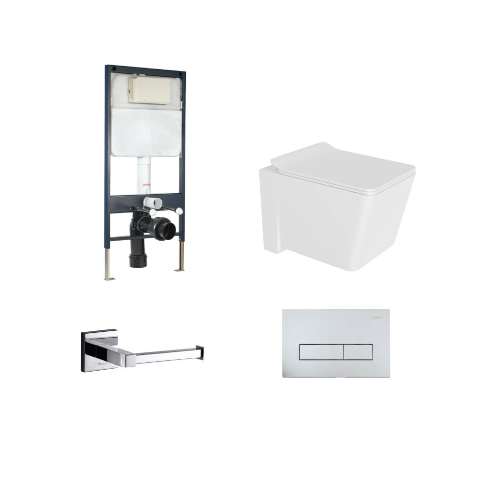 Jaquar Kubix Rimless Wall Hung Toilet Chrome Bundle