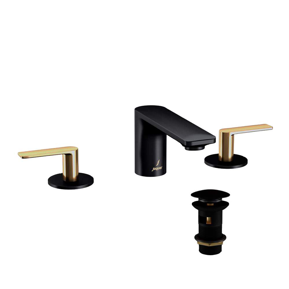 Jaquar Laguna Matt Black & Gold 3 Hole Lever Basin Mixer Tap