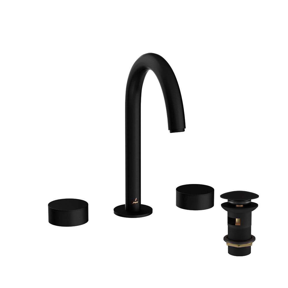 Jaquar Laguna Matt Black 3 Hole Basin Mixer Tap With Curved Spout