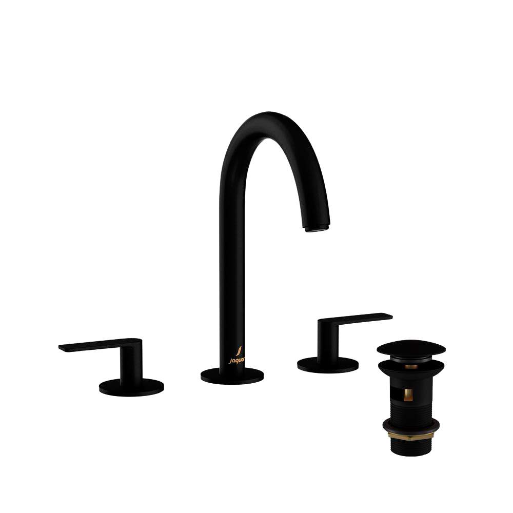 Jaquar Laguna Matt Black 3 Hole Lever Basin Mixer Tap With Curved Spout