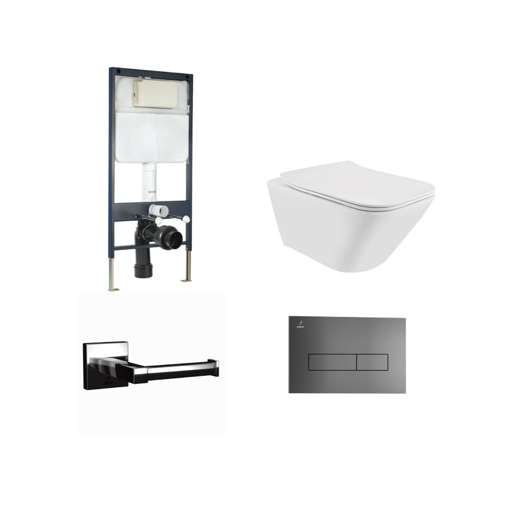 Jaquar Laguna Rimless Wall Hung Toilet Black Chrome Bundle