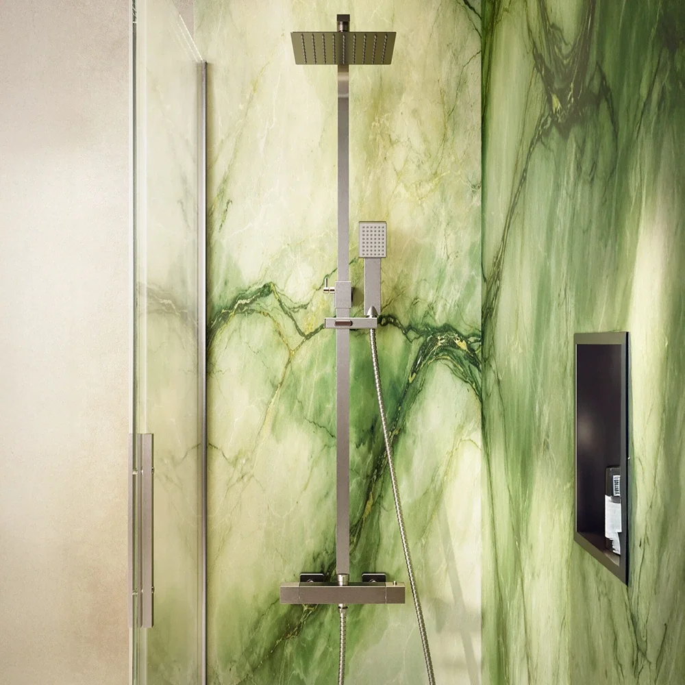 Lancia Elliot Square Brushed Nickel Dual Head Rigid Riser Shower