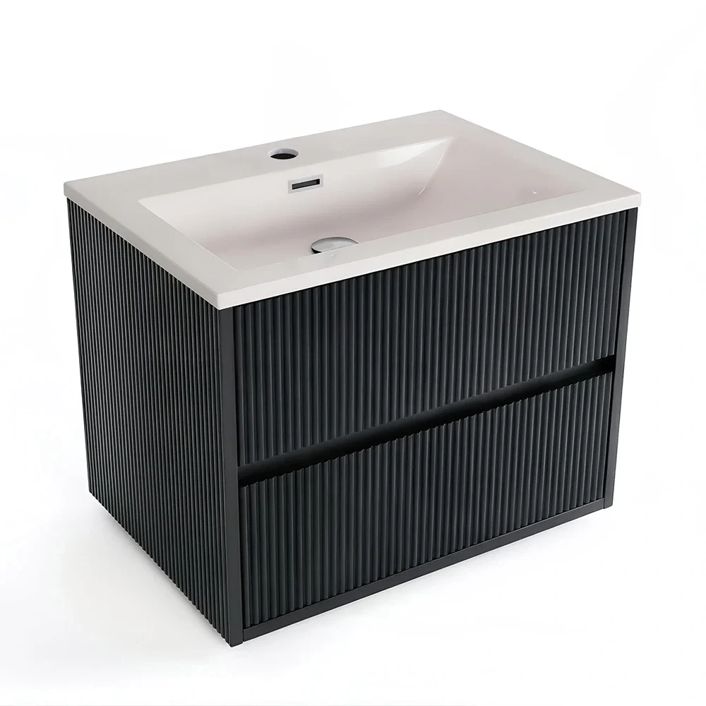 Lancia Linea Square Black 600mm Wall Hung Basin Vanity Unit