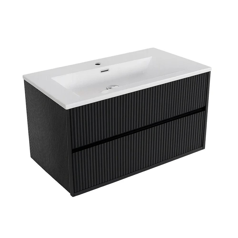 Lancia Linea Square Black 800mm Wall Hung Basin Vanity Unit