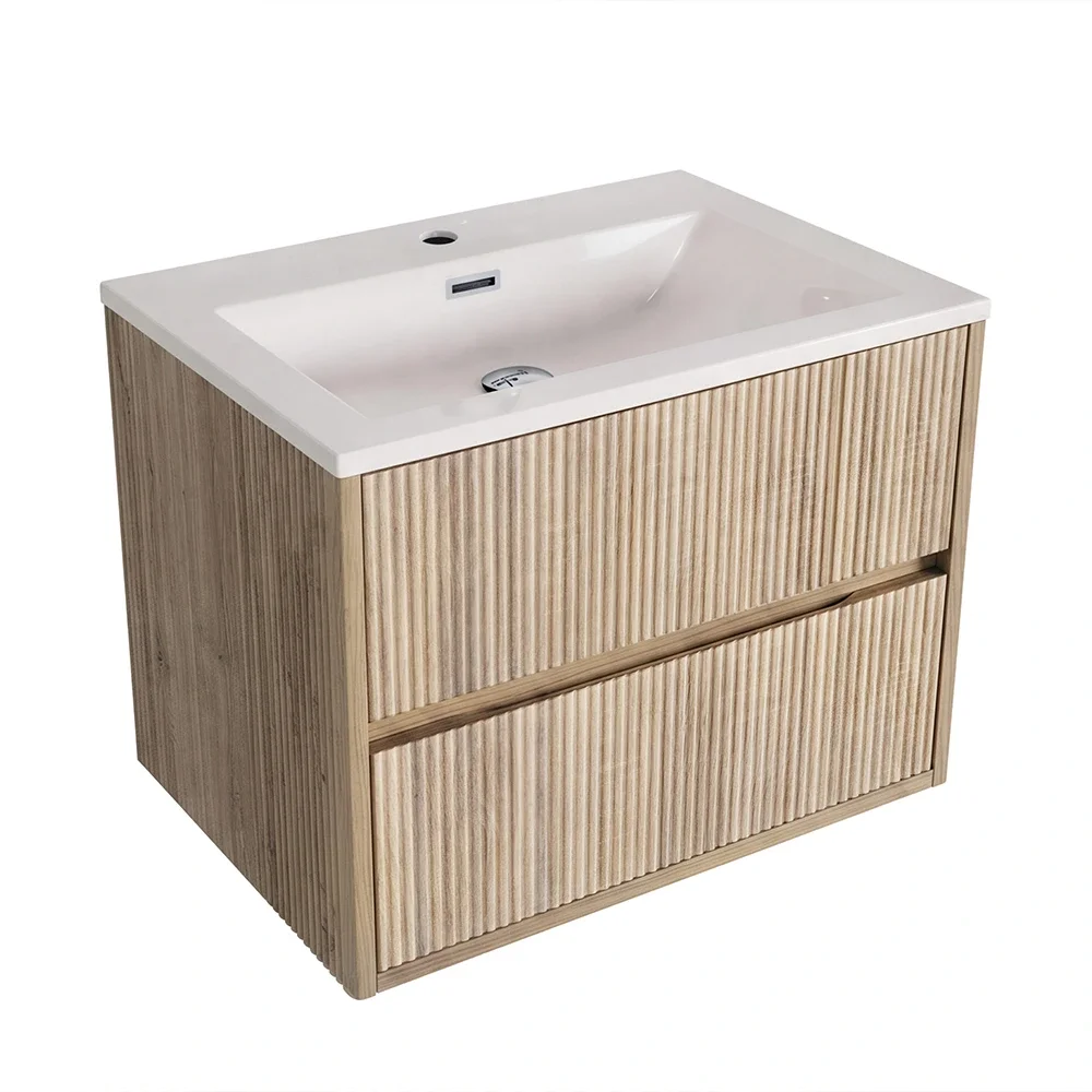 Lancia Linea Square Oak 600mm Wall Hung Basin Vanity Unit