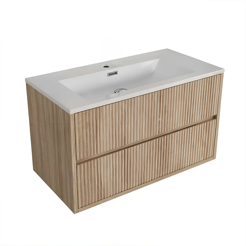 Lancia Linea Square Oak 800mm Wall Hung Basin Vanity Unit