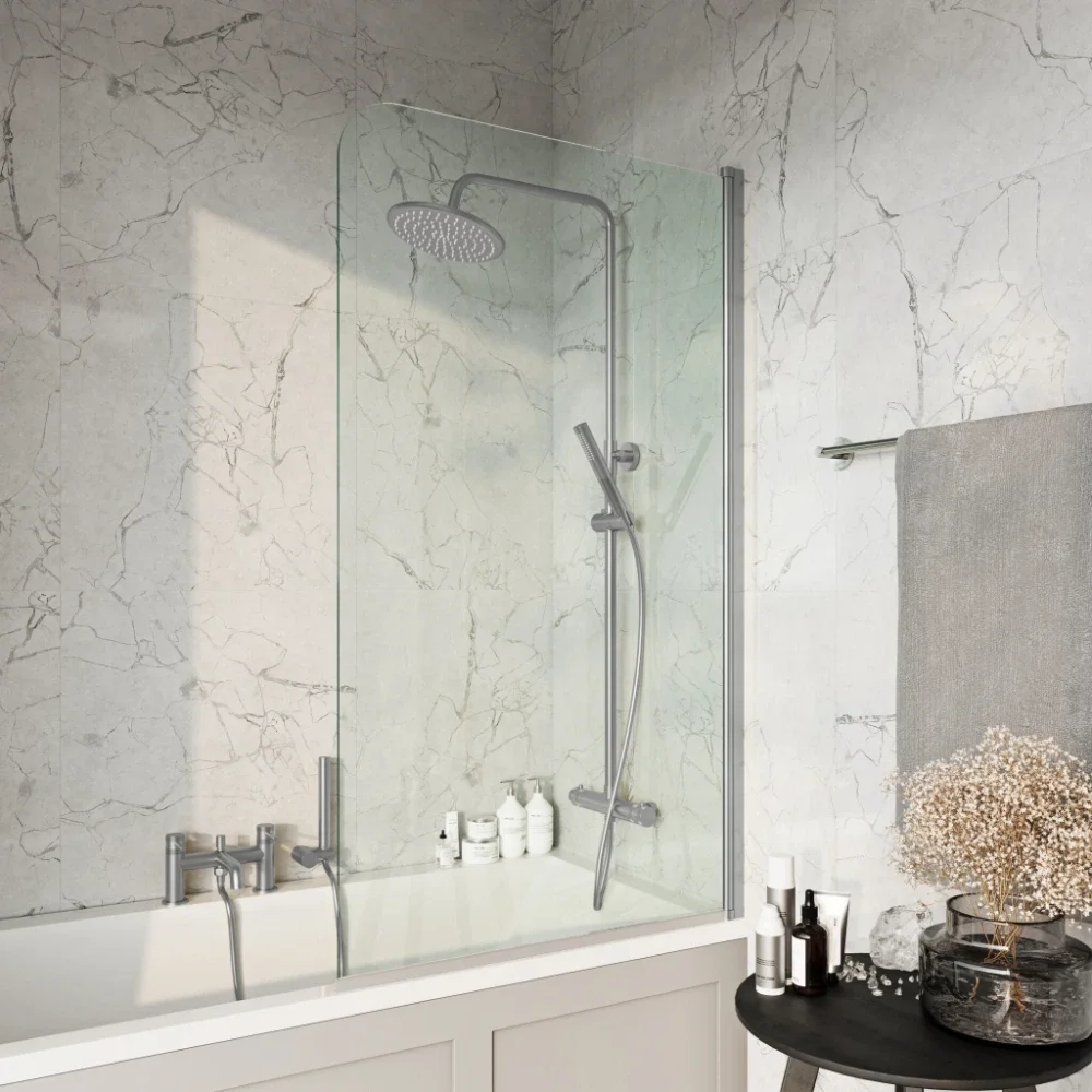Lancia S6 Brushed Nickel Radius Bath Shower Screen