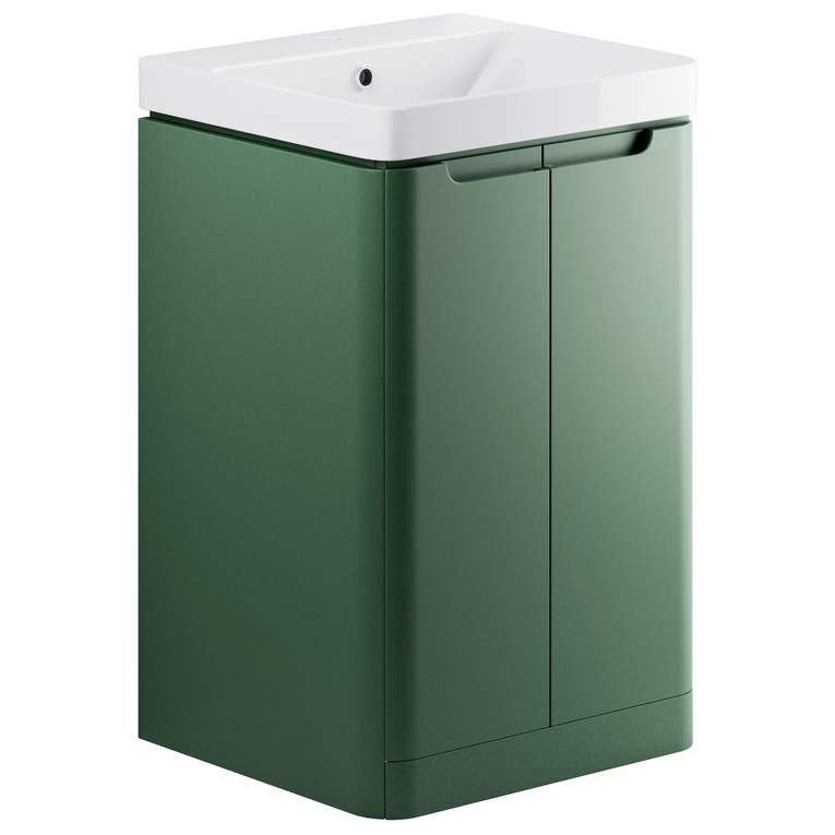 Laplane 500mm 2 Door Floor Standing Basin Vanity Unit - Matt Sage Green