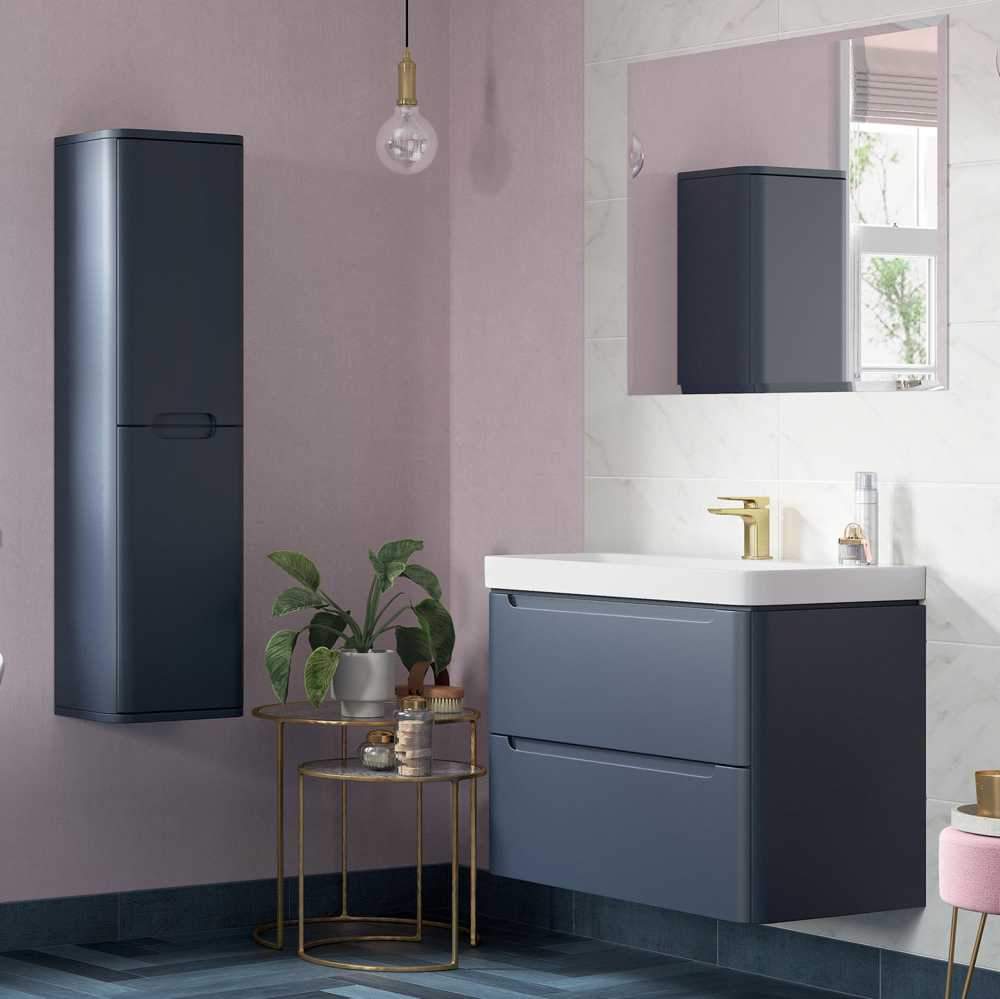 Laplane 600mm Matt Indigo 2 Drawer Wall Hung Basin Vanity Unit
