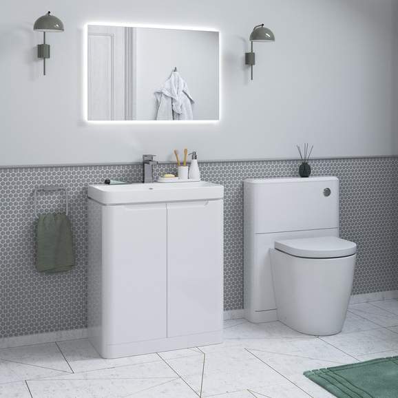 Laplane 600mm White Gloss 2 Door Floor Standing Basin Vanity Unit