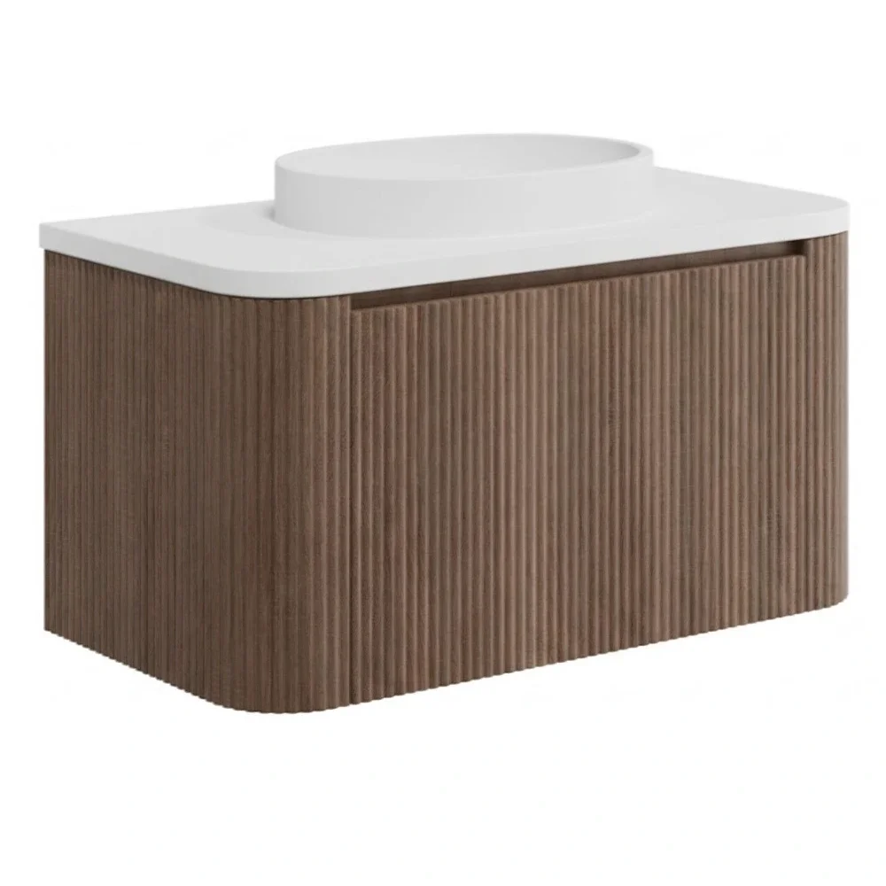 Lancia Linea Curve Walnut 900mm Wall Hung Basin Vanity Unit
