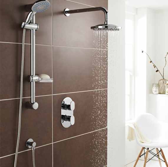 Logik Thermostatic Concealed Shower With Fixed Rain Head & Riser Rail - Kartell UK