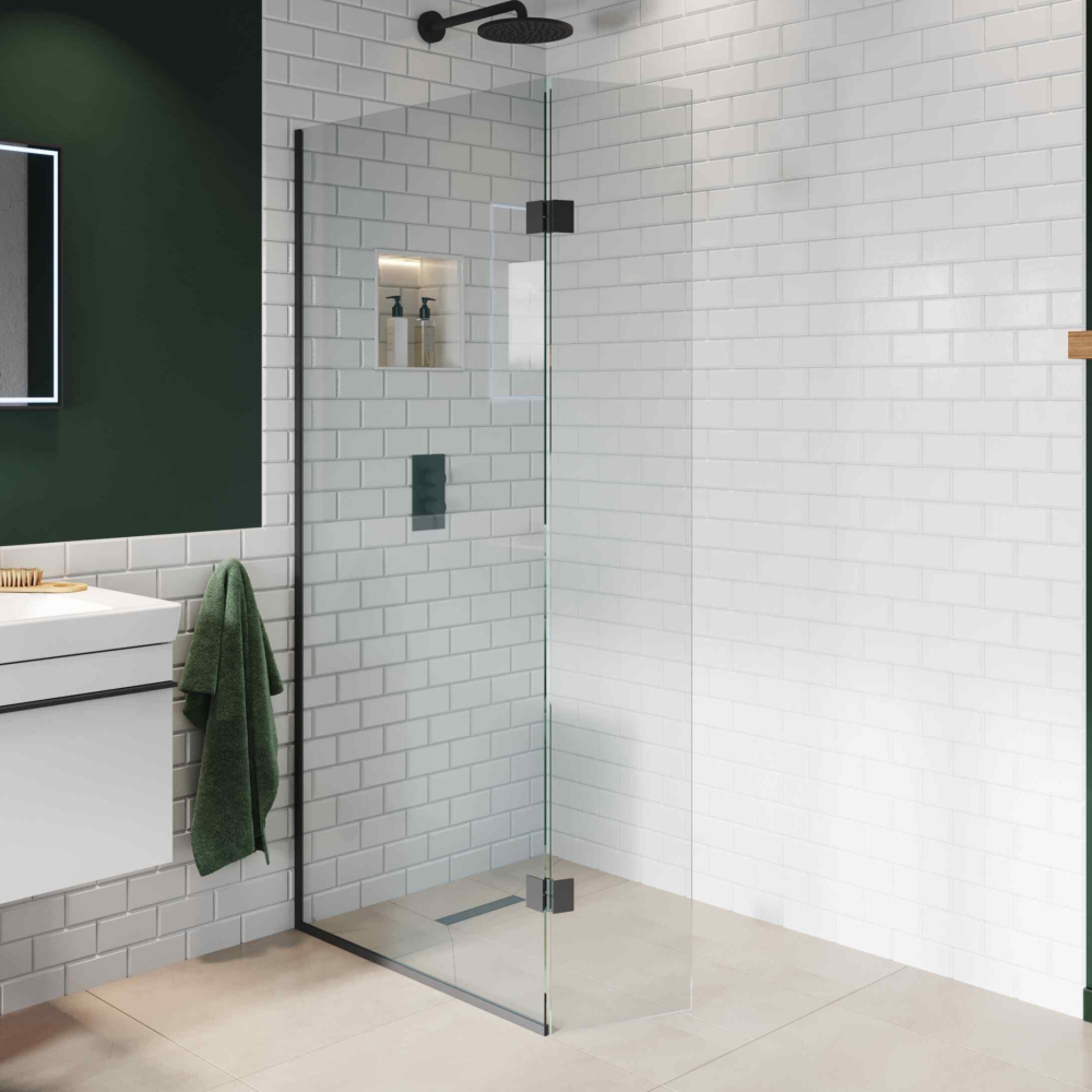 Abacus 10mm Matt Black Profile Glass Panels For Wetrooms 690mm , VEGX