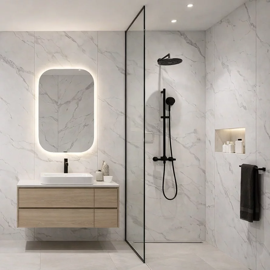 Carrara Marble Matt MEGAboard 1m Wide PVC Bathroom Wall Panel